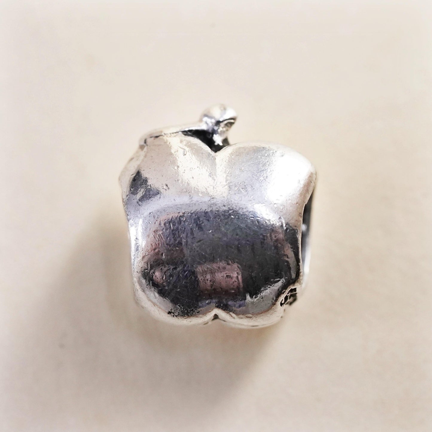 Vintage sterling silver Apple charm, 925 bead pendant