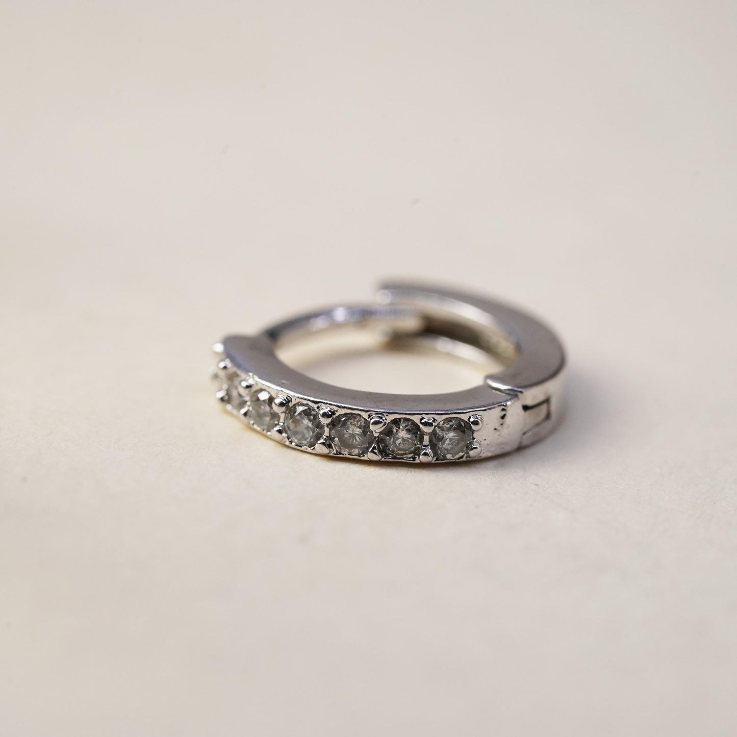 0.5”, Vintage sterling silver single earring, 925 huggie hoop with cz