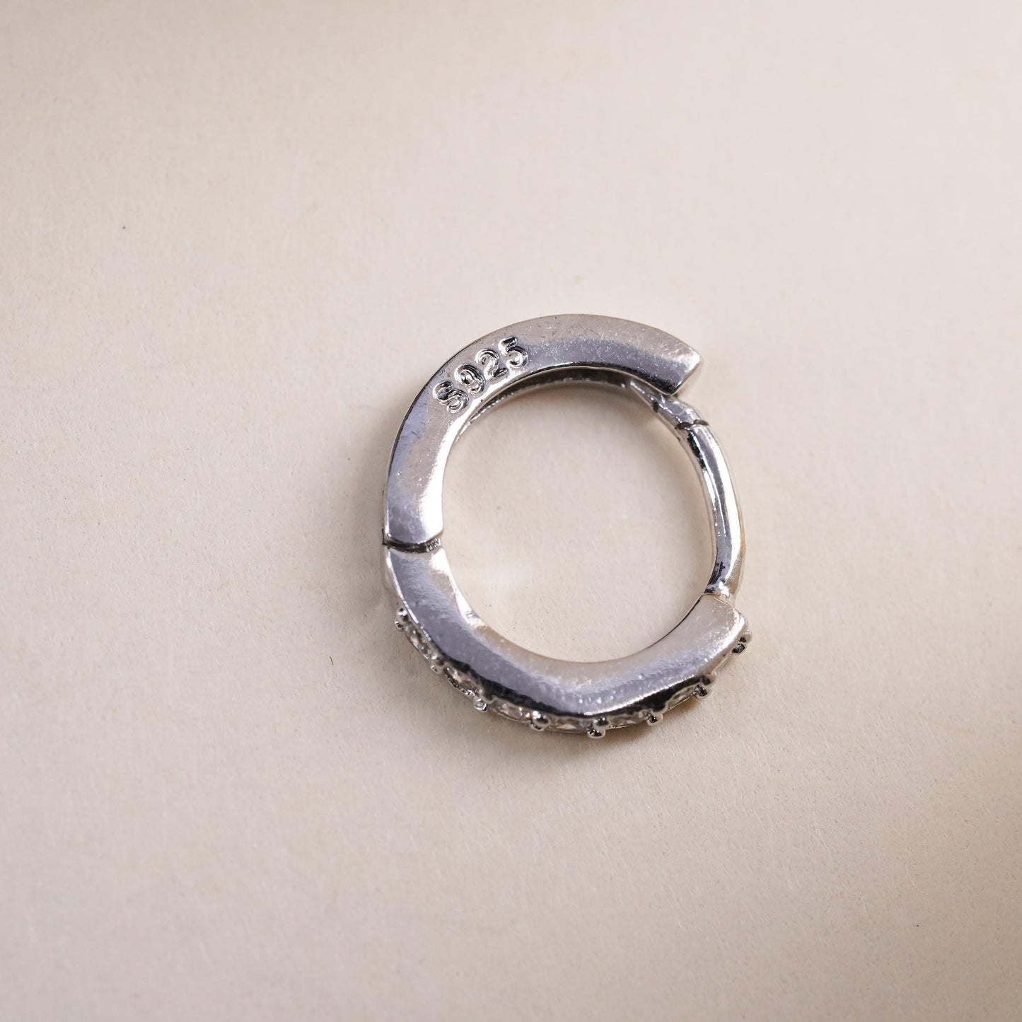 0.5”, Vintage sterling silver single earring, 925 huggie hoop with cz