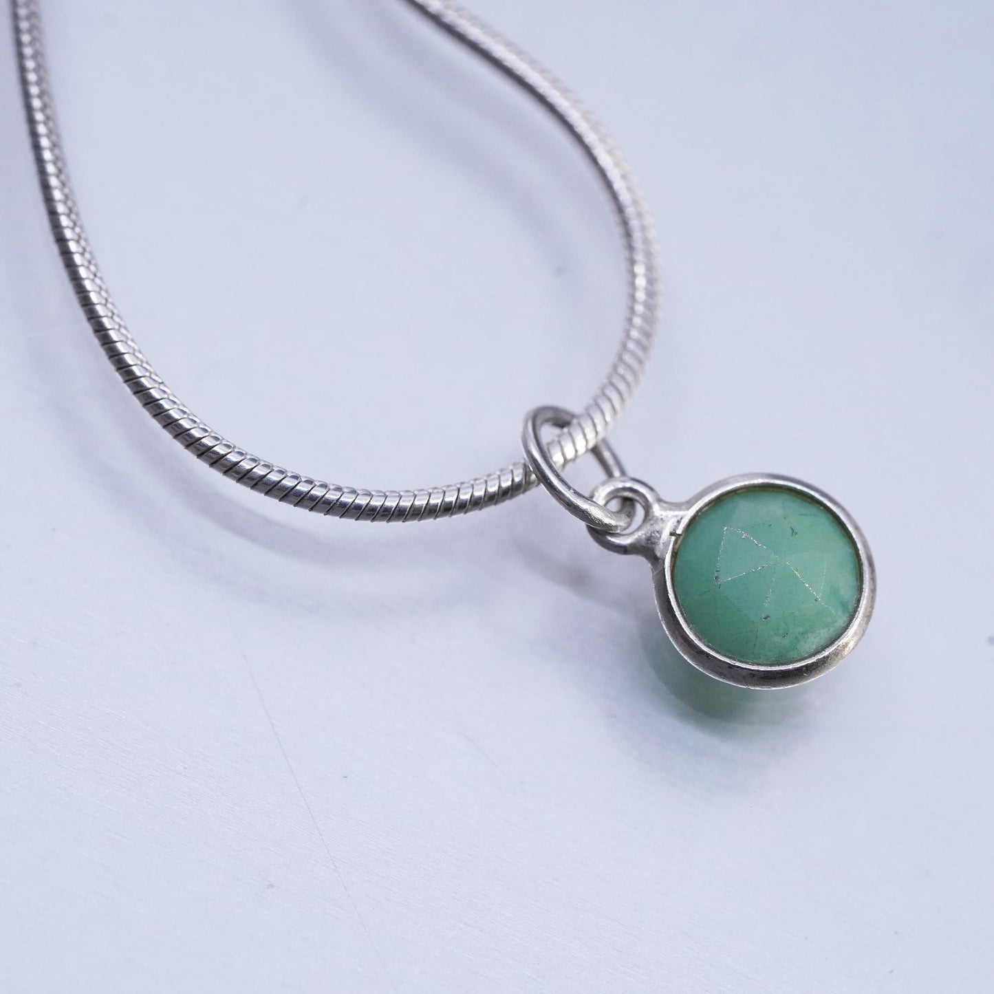 18", vintage Sterling 925 silver handmade snake necklace with turquoise pendant