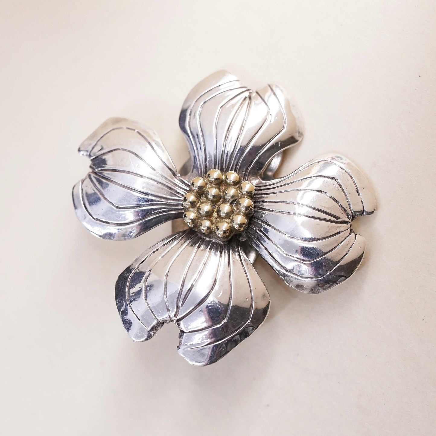 southwestern sterling silver single earring, 925 silver dogwood flower clip on