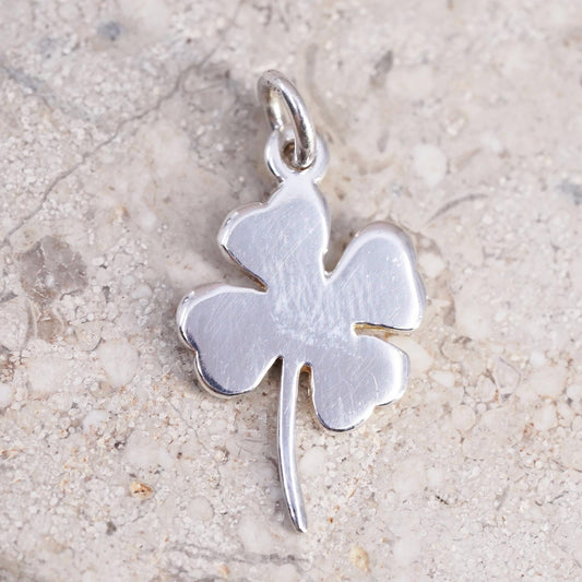 Vintage Sterling 925 silver handmade four leaves lucky clover pendant charm