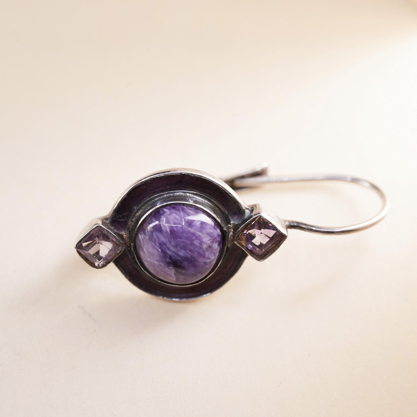 Southwestern sterling silver 925 single earring with amethyst and lever back