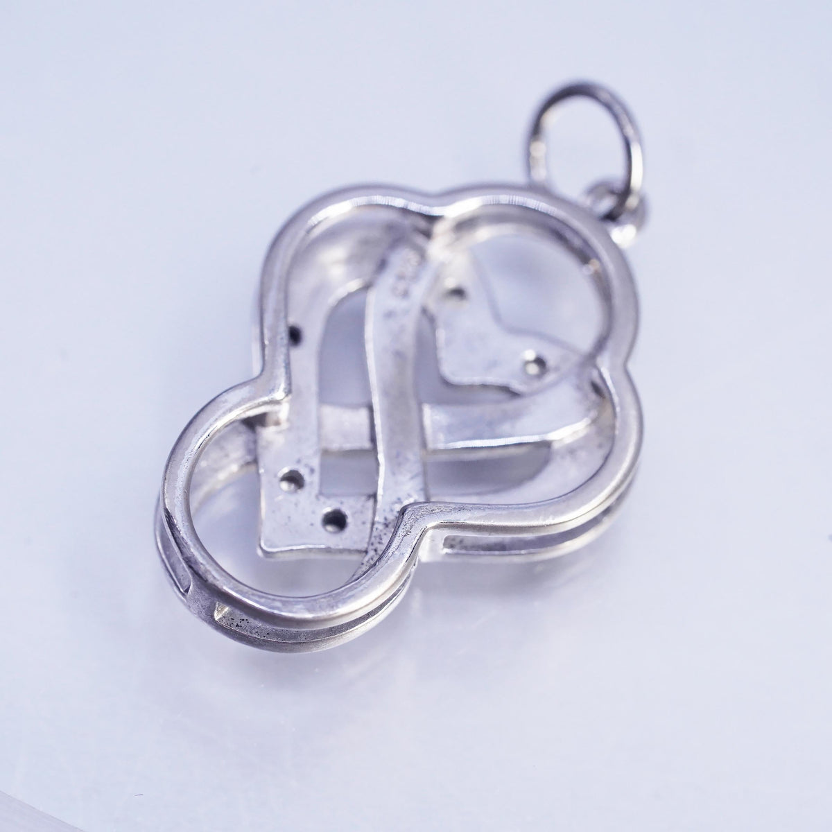 Vintage Sterling Silver Diamond Heart Infinity Pendant, 925 Love Knot Eternity