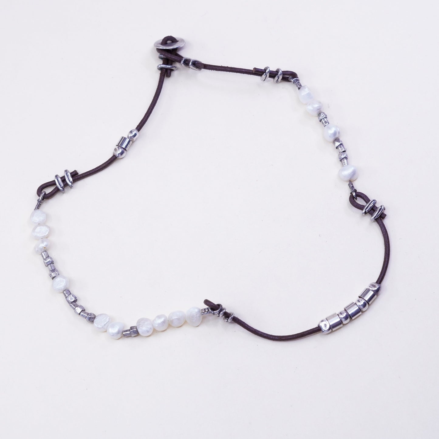 Retired Silpada Brown Leather Pearl Sterling 925 silver Bead Necklace N1063