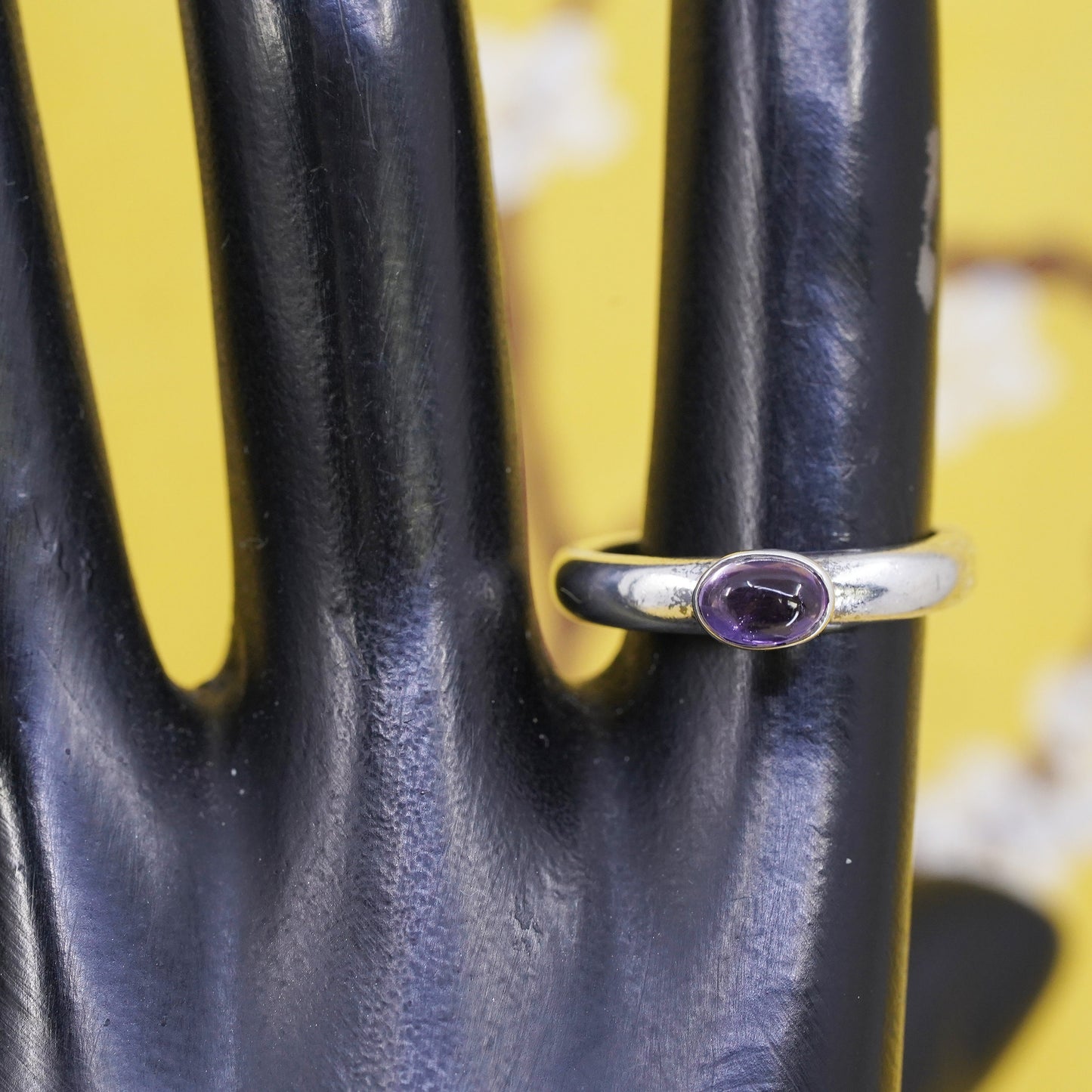 Size 7, vintage Sterling silver handmade ring, 925 band with amethyst