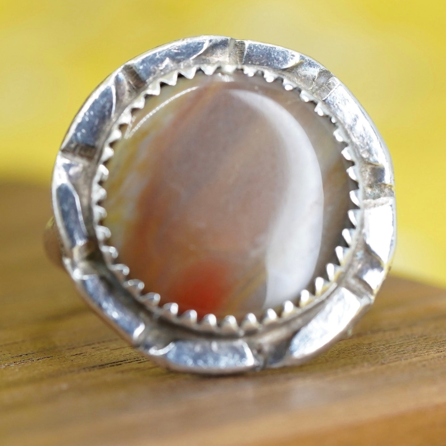 Size 8, Vintage Sterling 925 silver handmade ring with dendritic agate