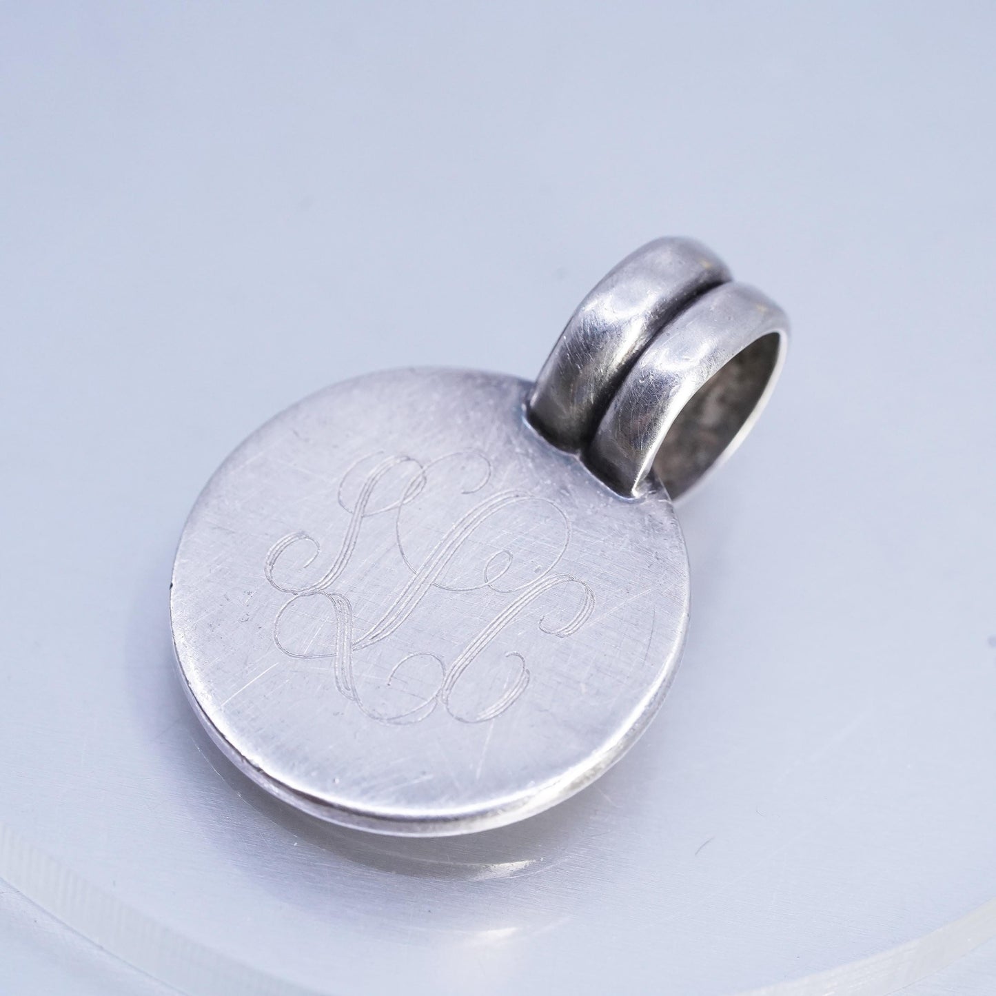 Mexico Sterling 925 silver circle charm pendant, initial monogram "SCL"