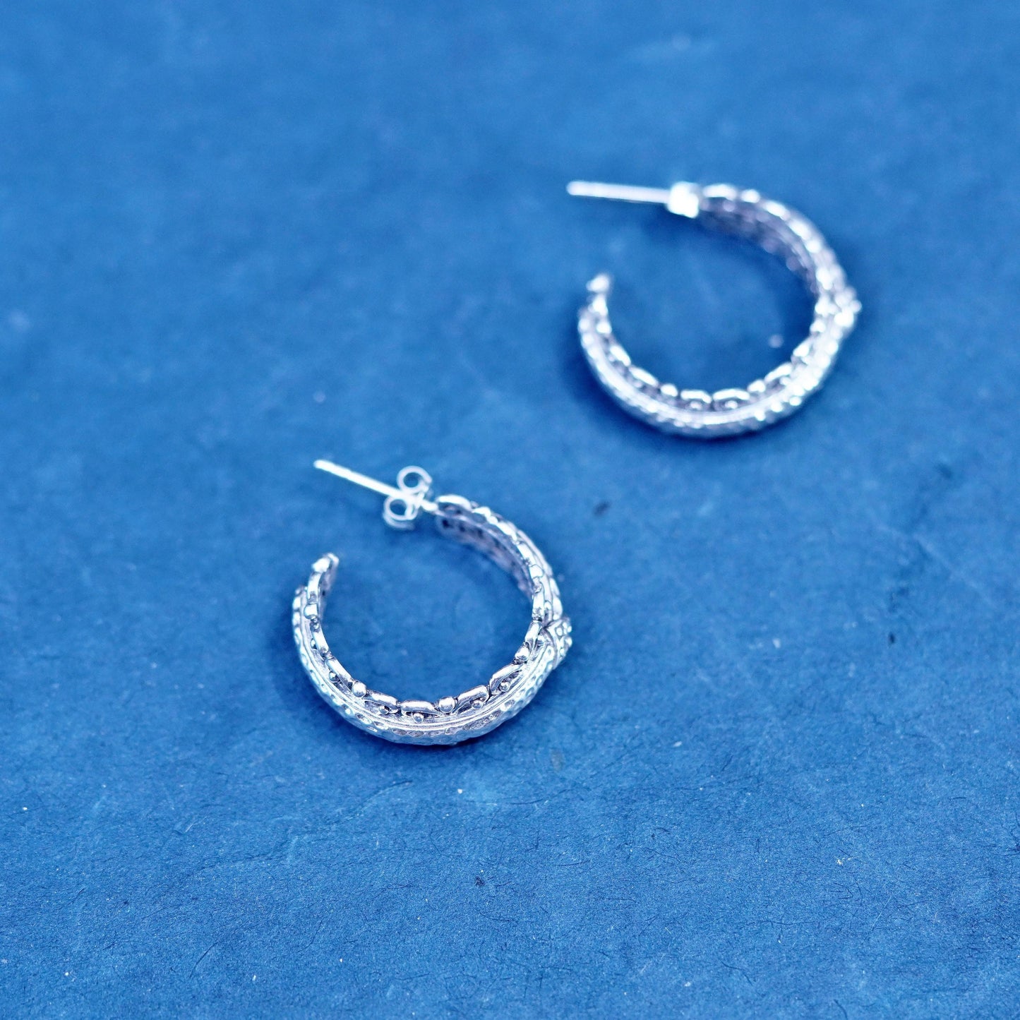 1”, designer Sterling silver handmade earrings, textured 925 huggie studs