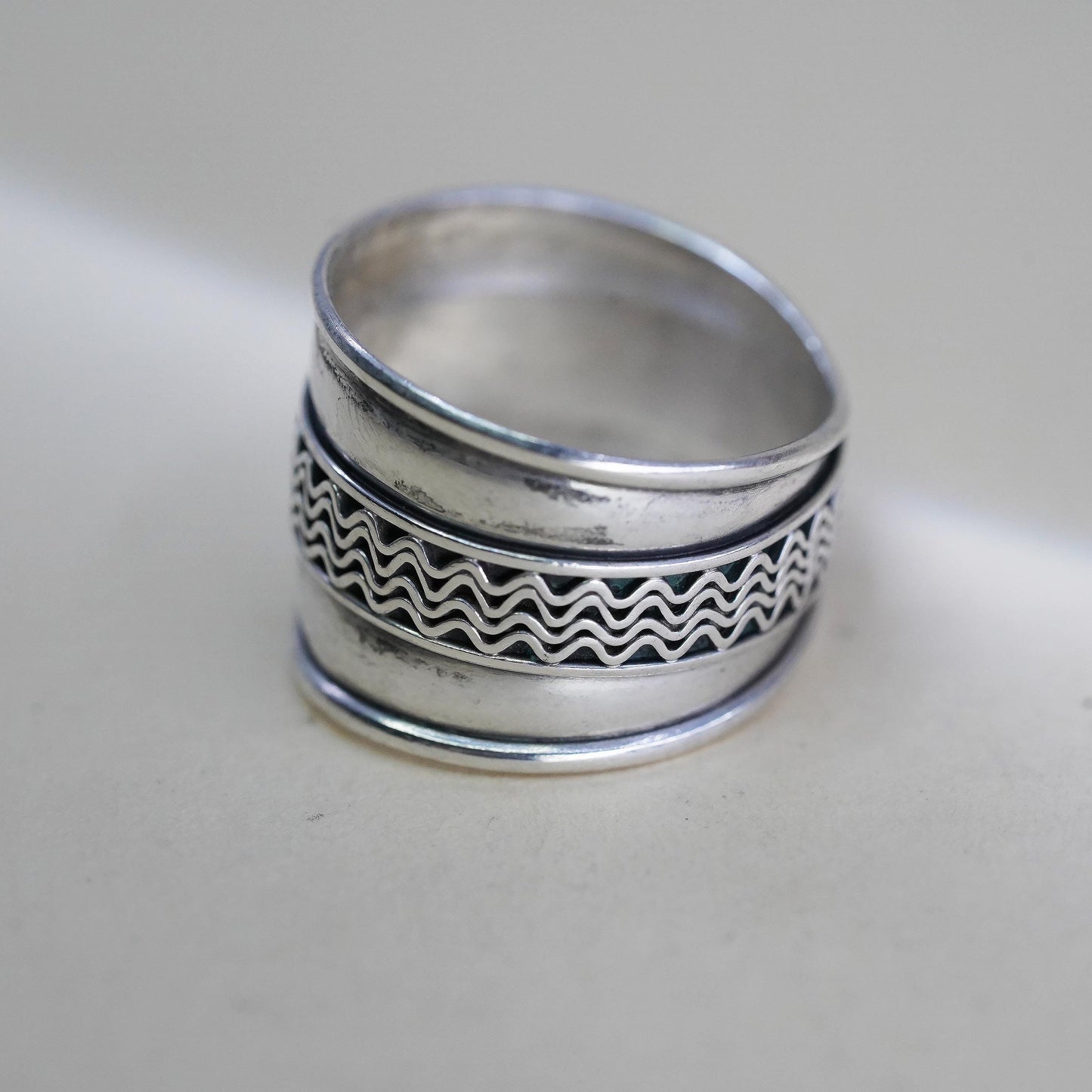 Size 6, Wide Vintage Sterling Silver Band Ring, Scroll Filigree, Unisex Jewelry
