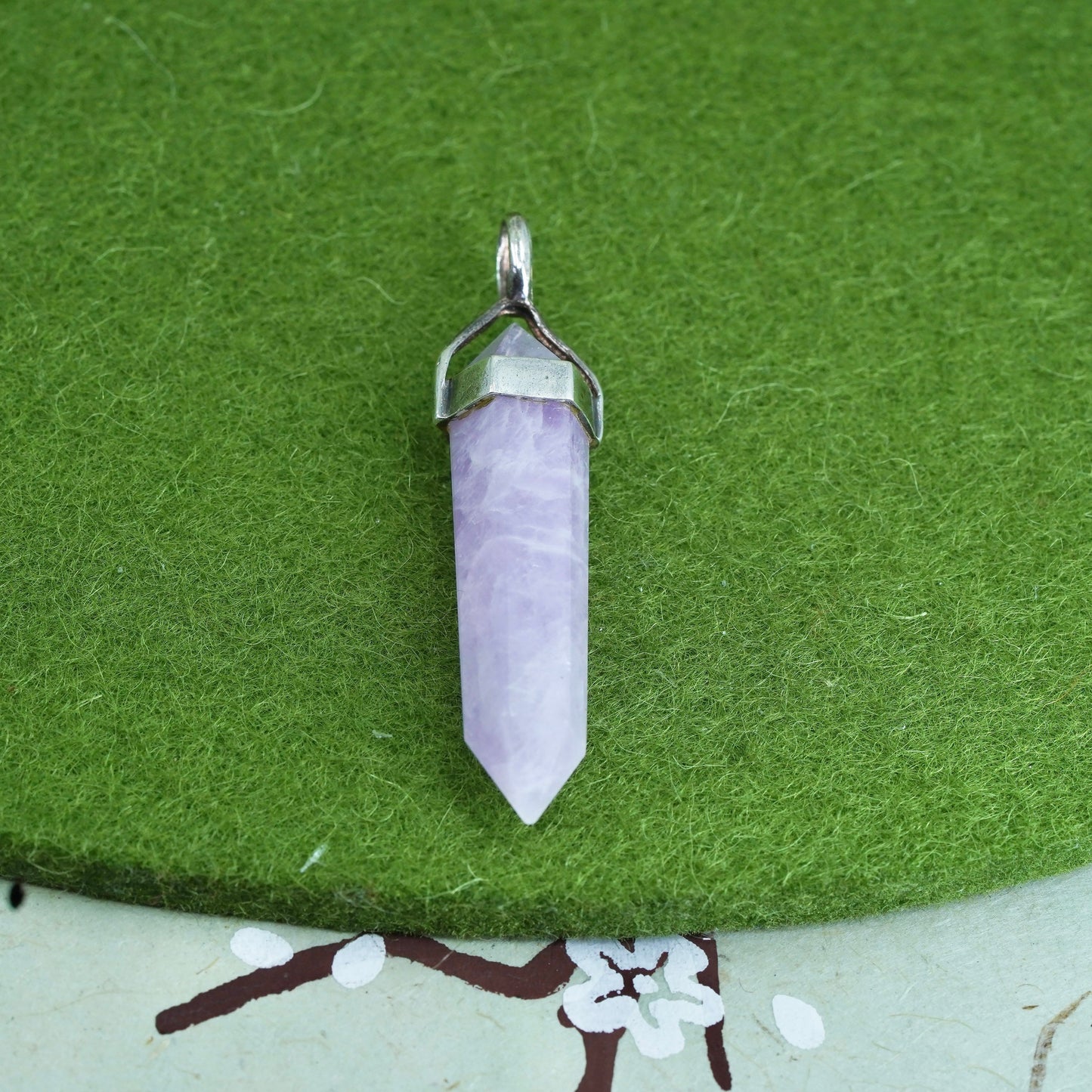 Vintage sterling 925 silver handmade pendant with healing crystal amethyst