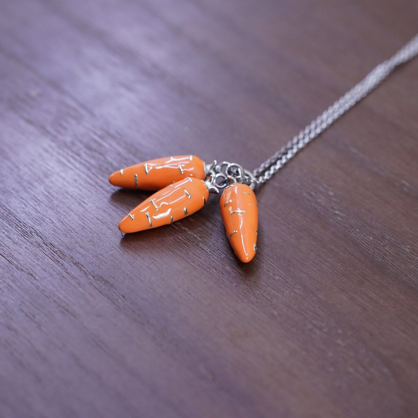 24”, sterling silver handmade necklace, 925 circle chain enamel carrots pendant