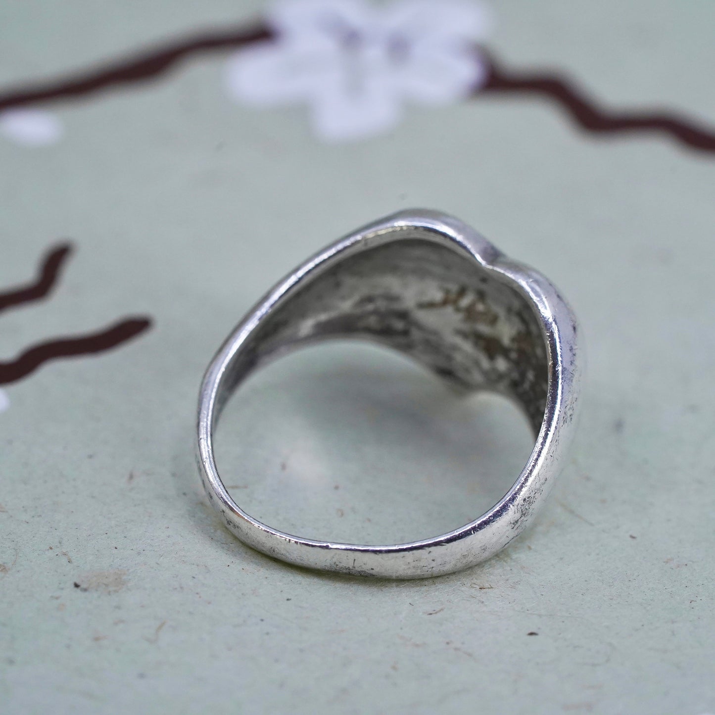 Size 7, Vintage sterling silver ring, Mexico 925 silver handmade heart band