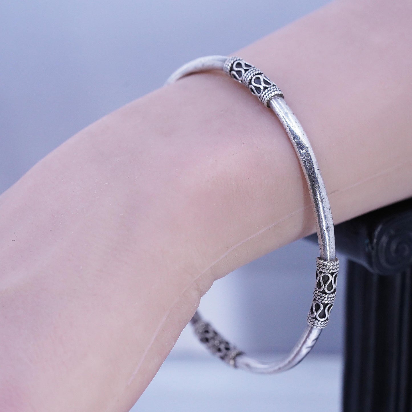 8.25", Balinese Sterling Silver Cuff, 925 Artisan Open Bangle, Tribal Bracelet