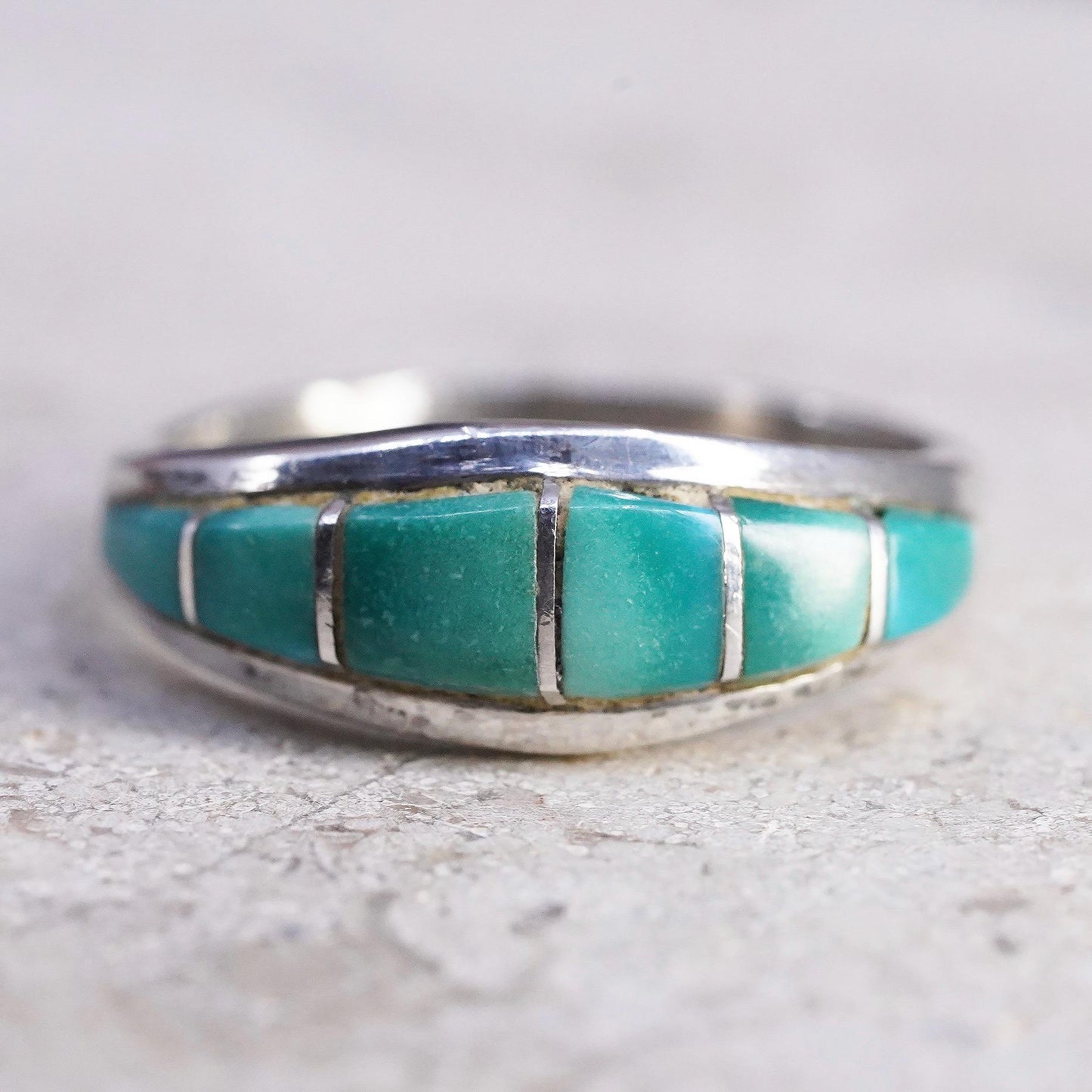 Size 6.5, VTG Sterling 925 silver handmade ring turquoise inlay Native American