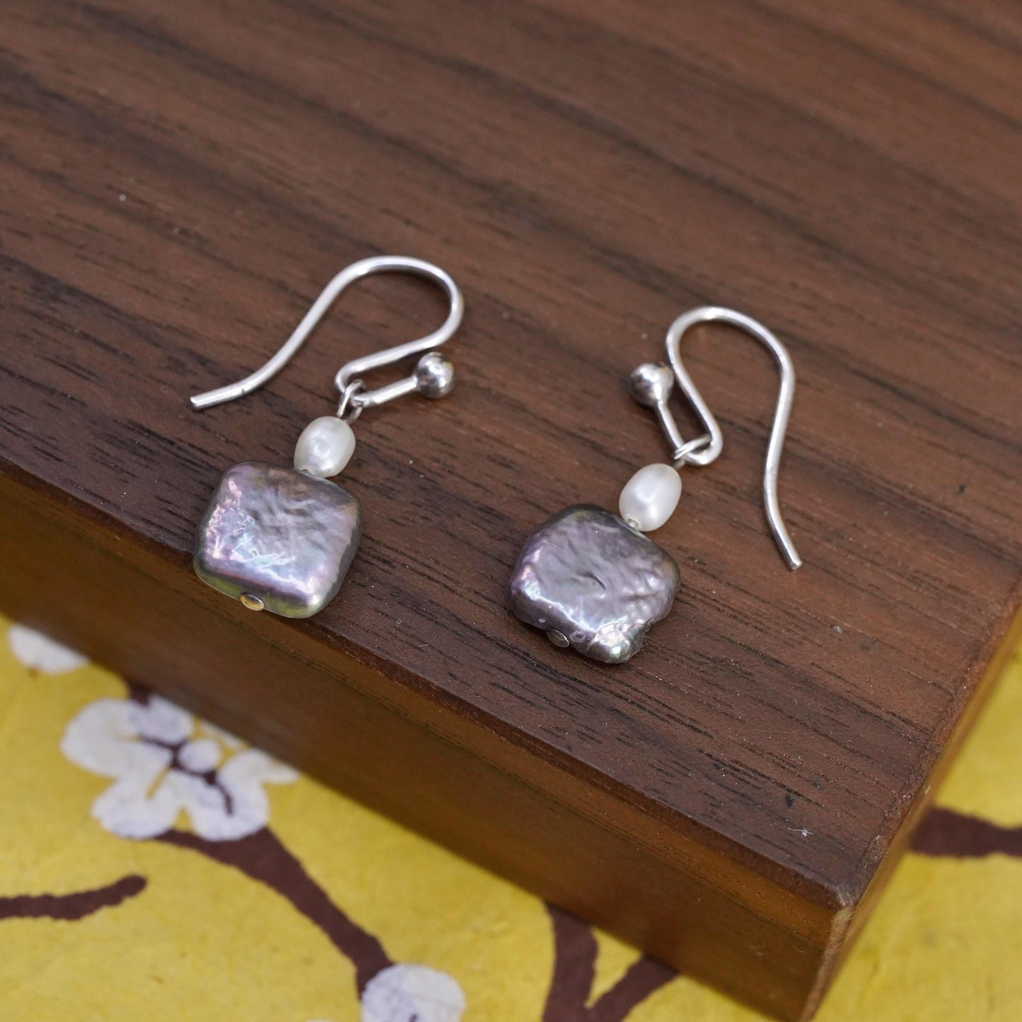 Vintage Silpada Sterling 925 silver handmade earrings with black coin pearl