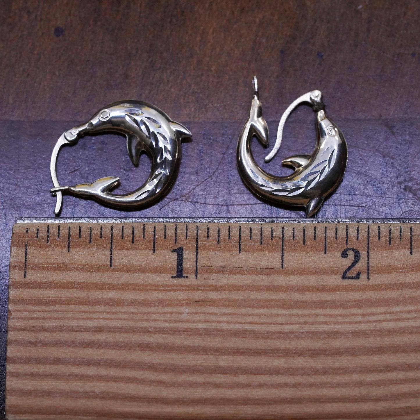 0.5", vintage Sterling silver hoop earrings, dolphin 925 hoops