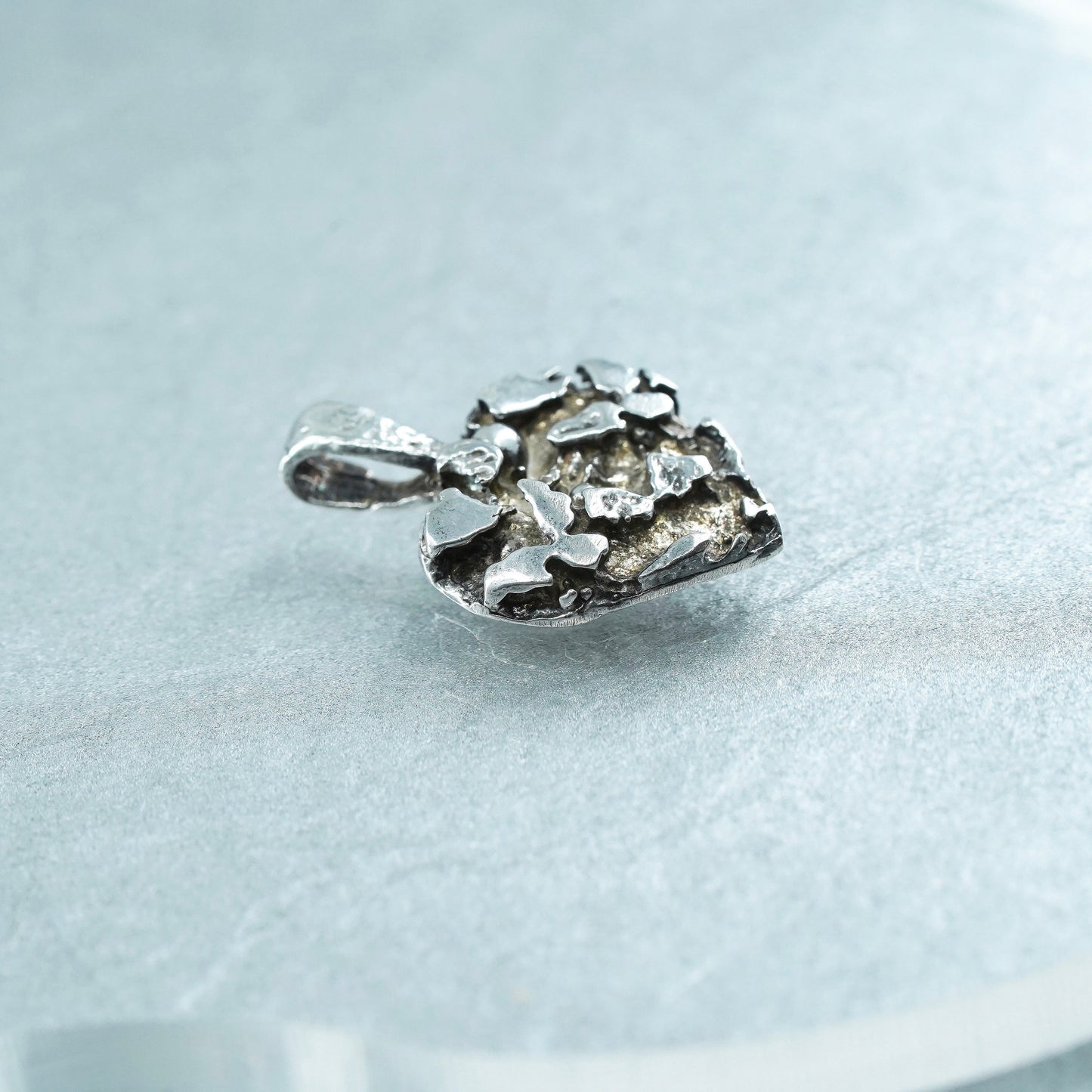 Vintage sterling 925 silver nugget textured heart charm pendant
