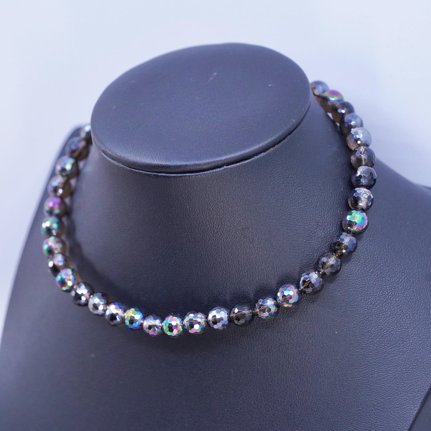 12", VTG Sterling silver handmade necklace, 8mm dark AB crystal choker collar