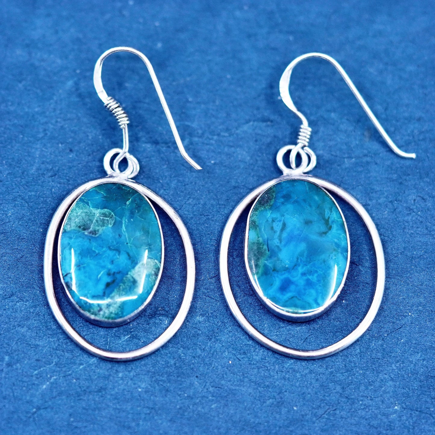 Vintage Sterling 925 silver handmade earrings with oval turquoise