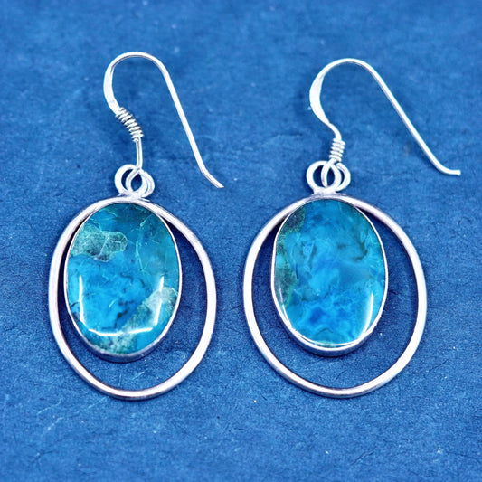 Vintage Sterling 925 silver handmade earrings with oval turquoise