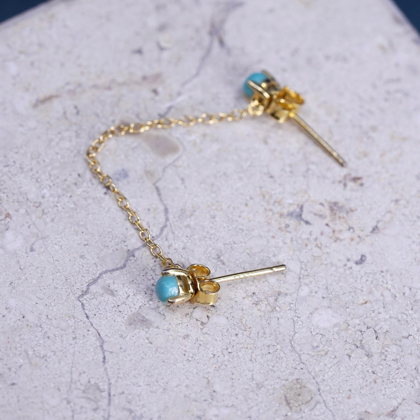 vermeil yellow gold over Sterling silver two earrings, 925 studs with turquoise