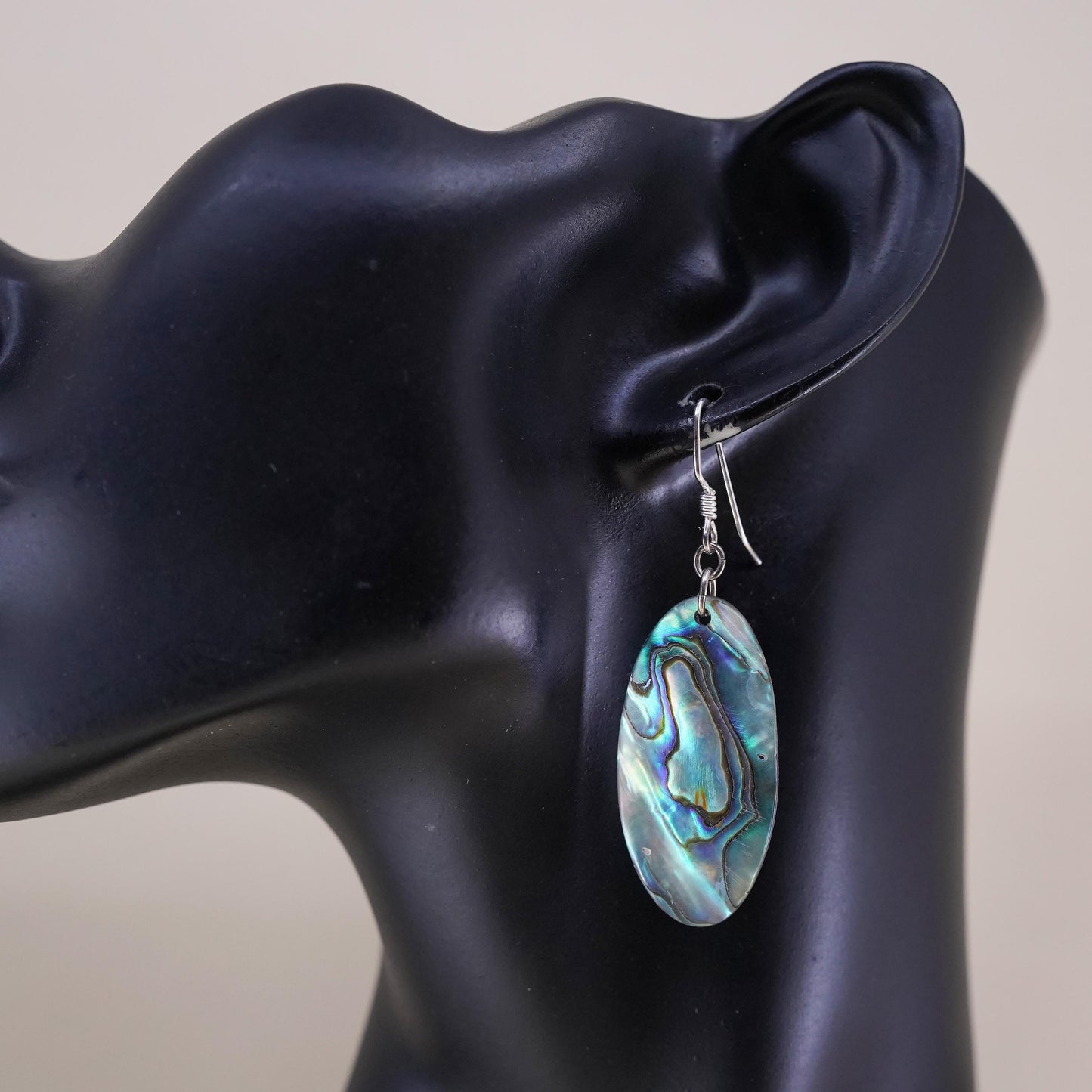 Vintage Mexico sterling 925 silver handmade teardrop earrings with abalone