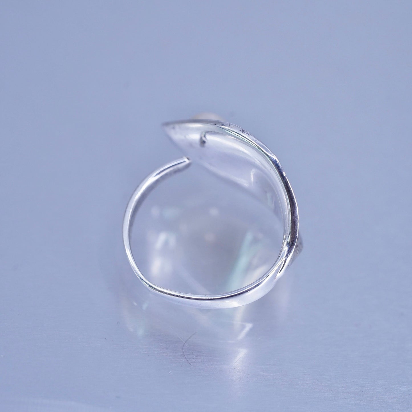 Size adjustable, vintage sterling silver ring, handmade leaf 925 band w/ pearl