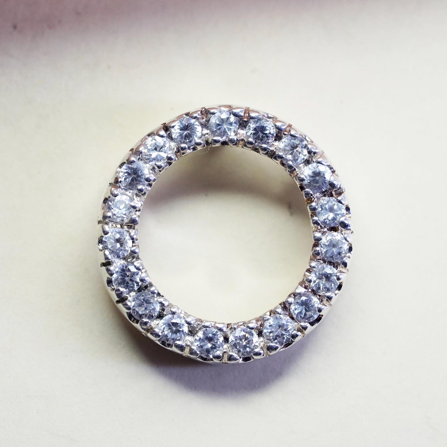 Vintage sterling silver cz crystal charm, 925 circle pendant