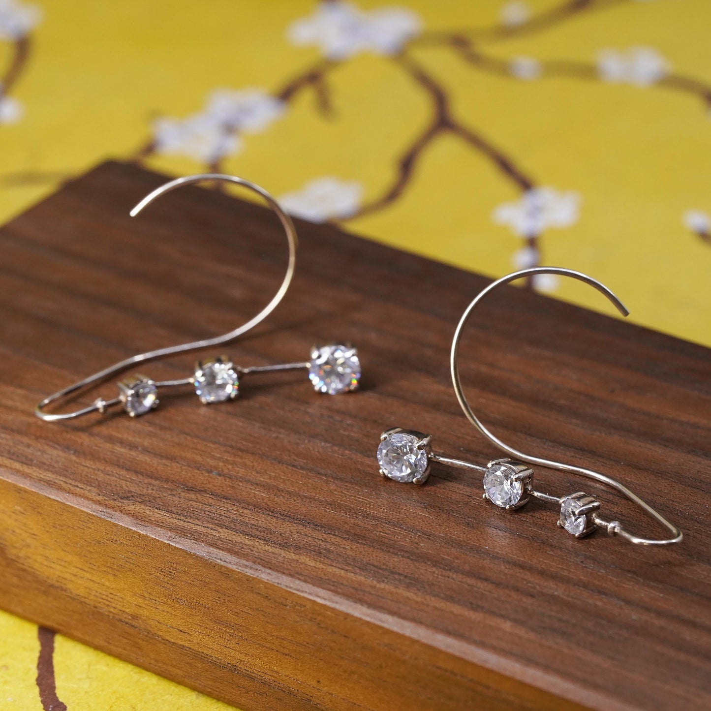 Vintage gold over Sterling 925 silver handmade earrings with CZ dangles