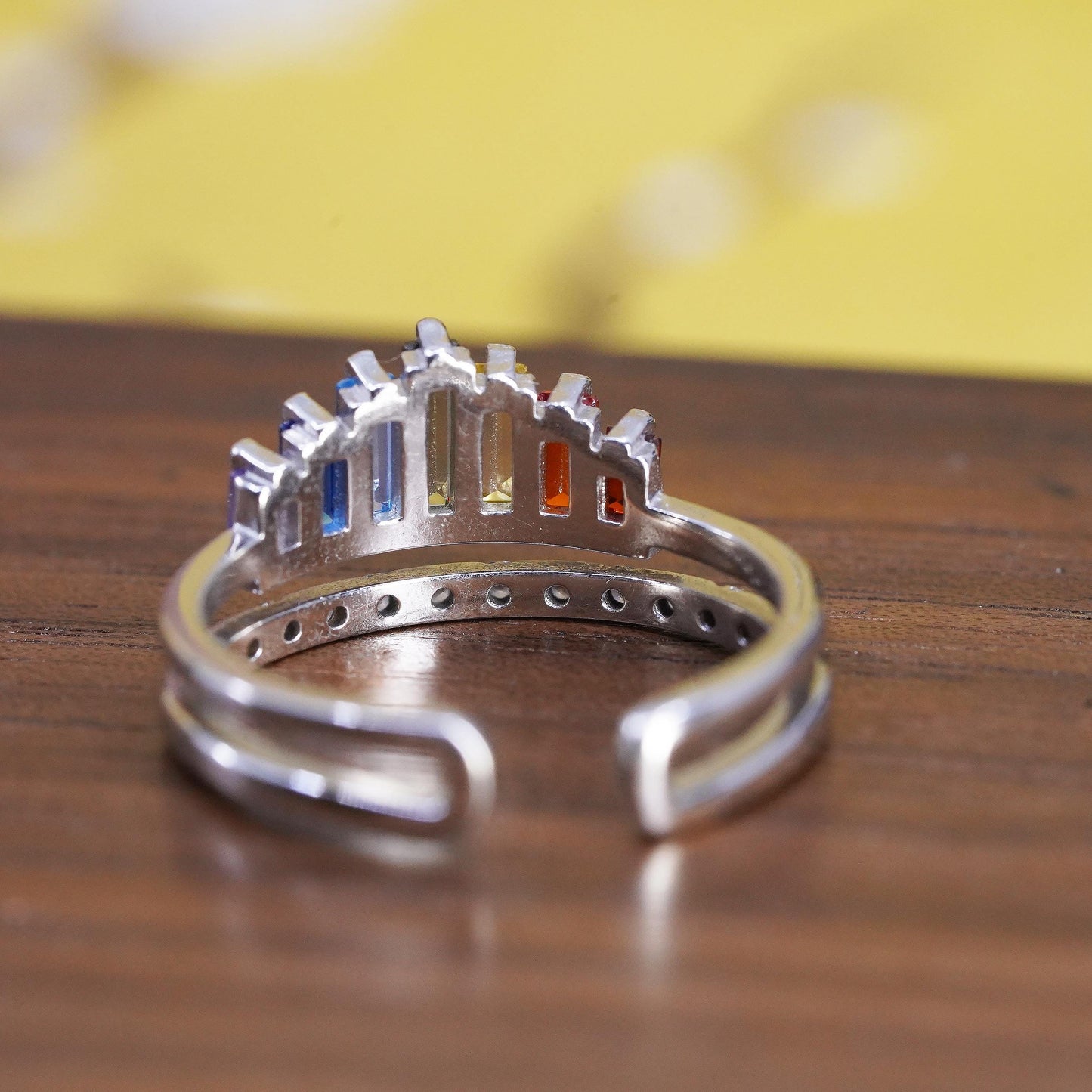 Rainbow Baguette Sterling Silver 925 Rings, Rainbow Crown Ring, Pride Jewelry