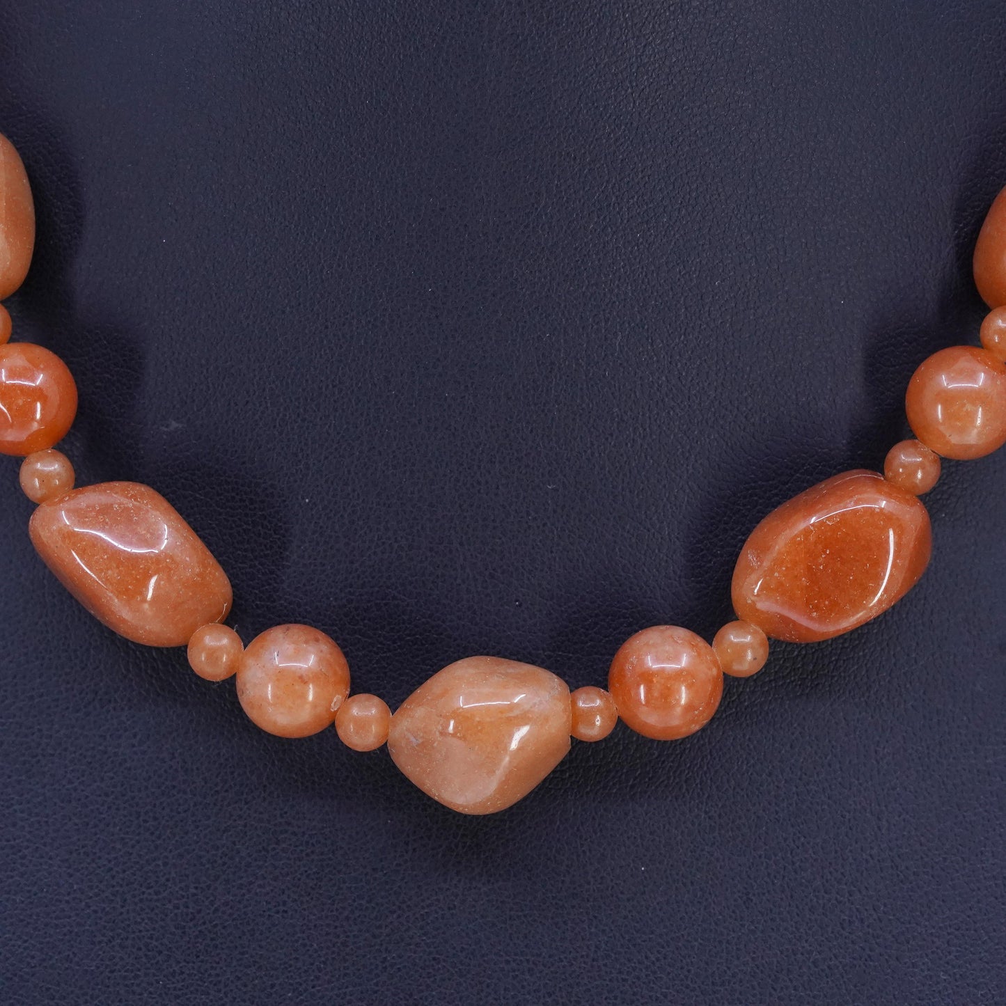 16", 925 Sterling Silver necklace with Orange Aventurine nuggets S shaped clasp