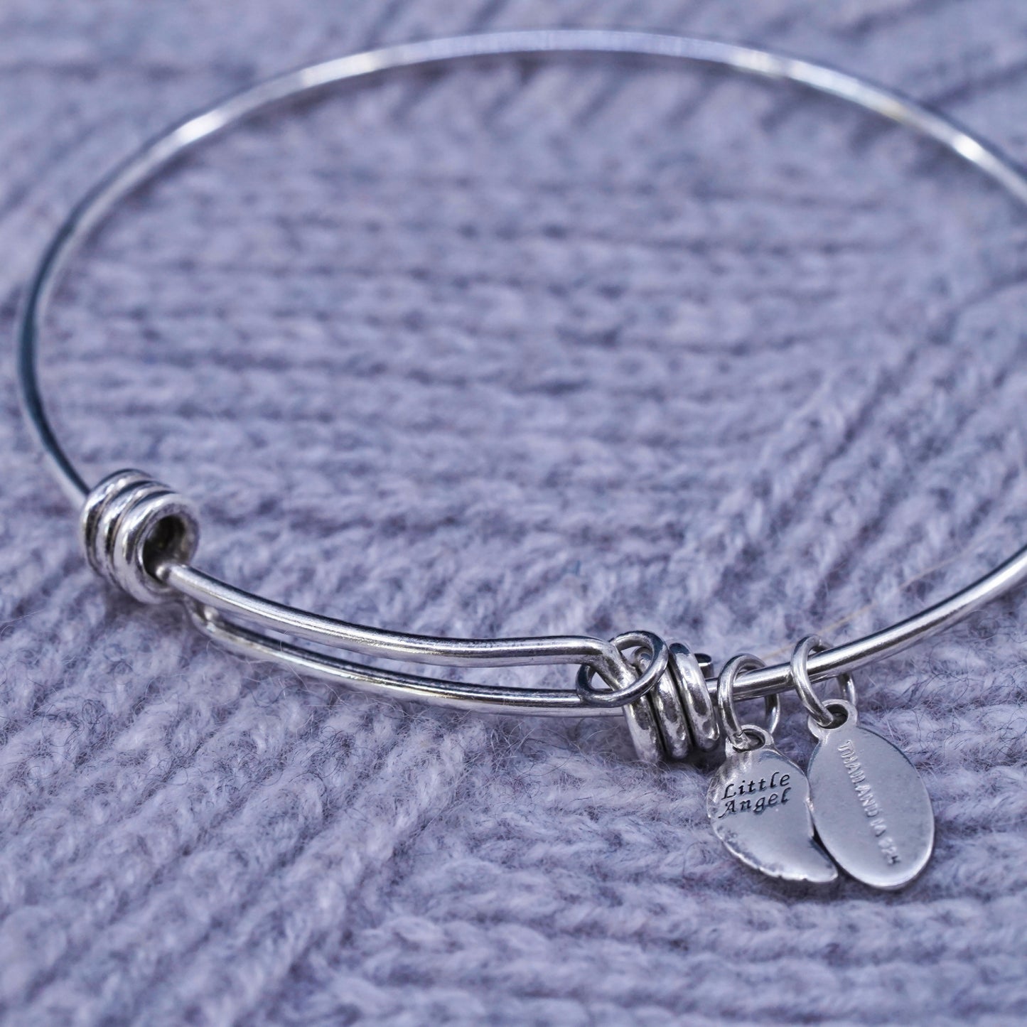 Vintage sterling silver bracelet, 925 beaded bangle wing charm “little angel”