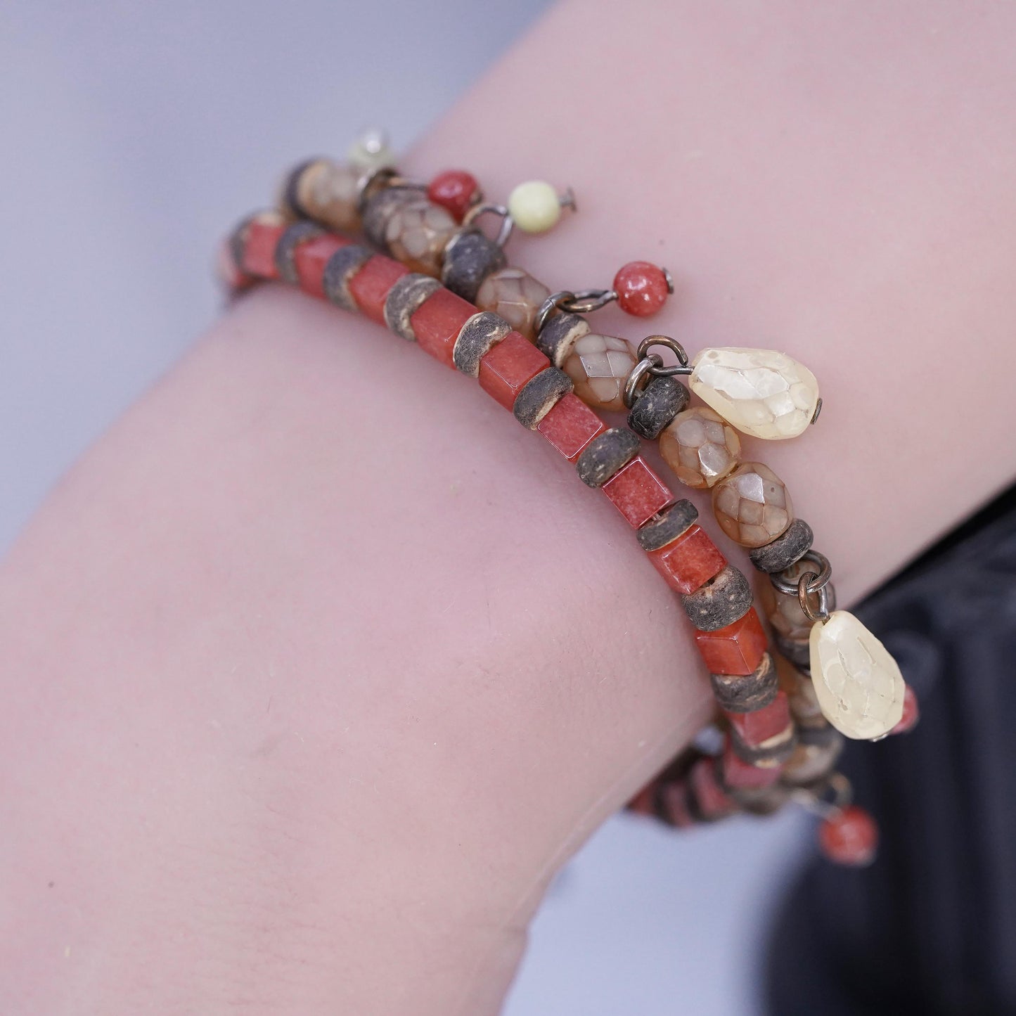 7+2", VTG Double Strands Sterling 925 Silver Bracelet, carnelian citrine beads