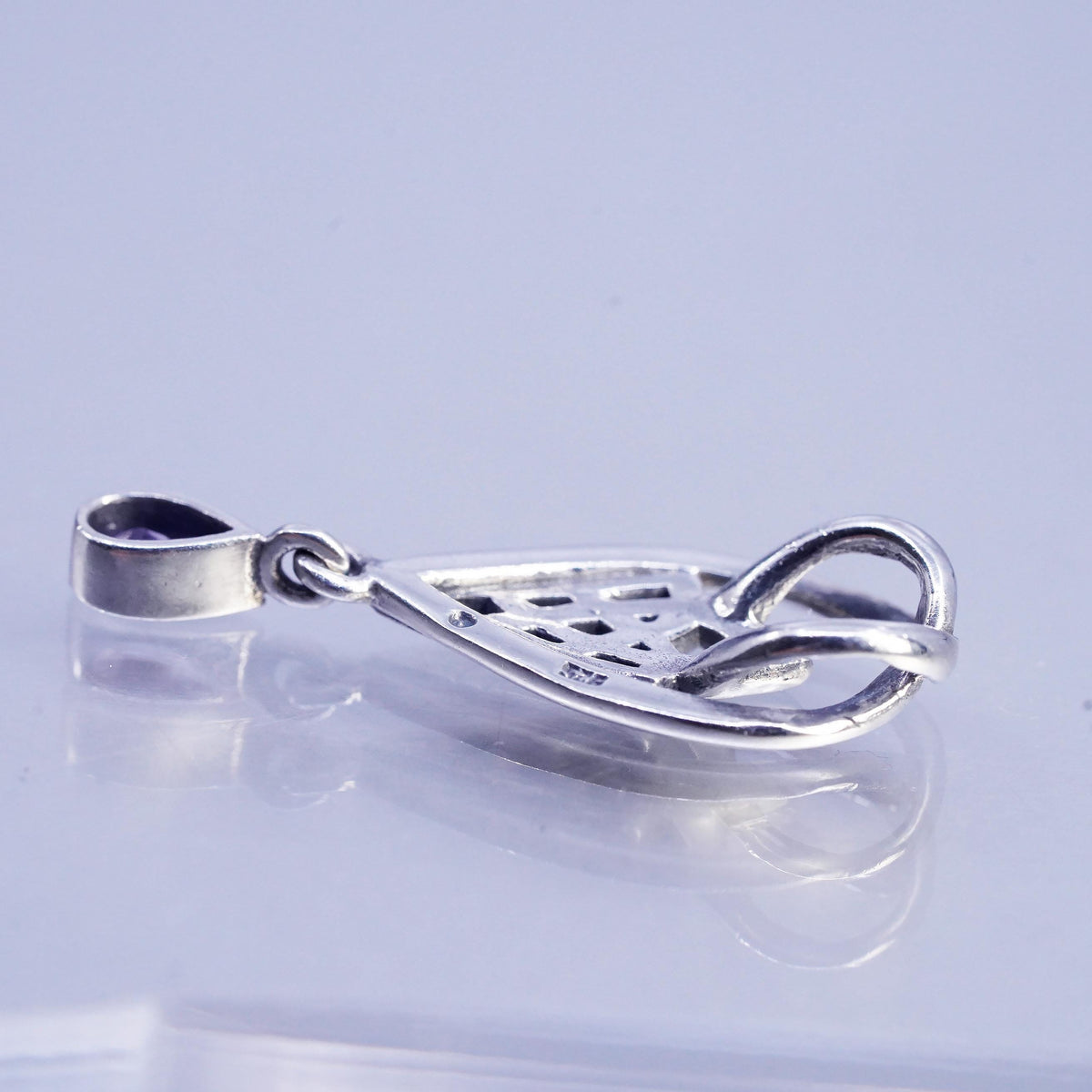Vintage sterling 925 silver Irish Celtic knot teardrop pendant amethyst charm