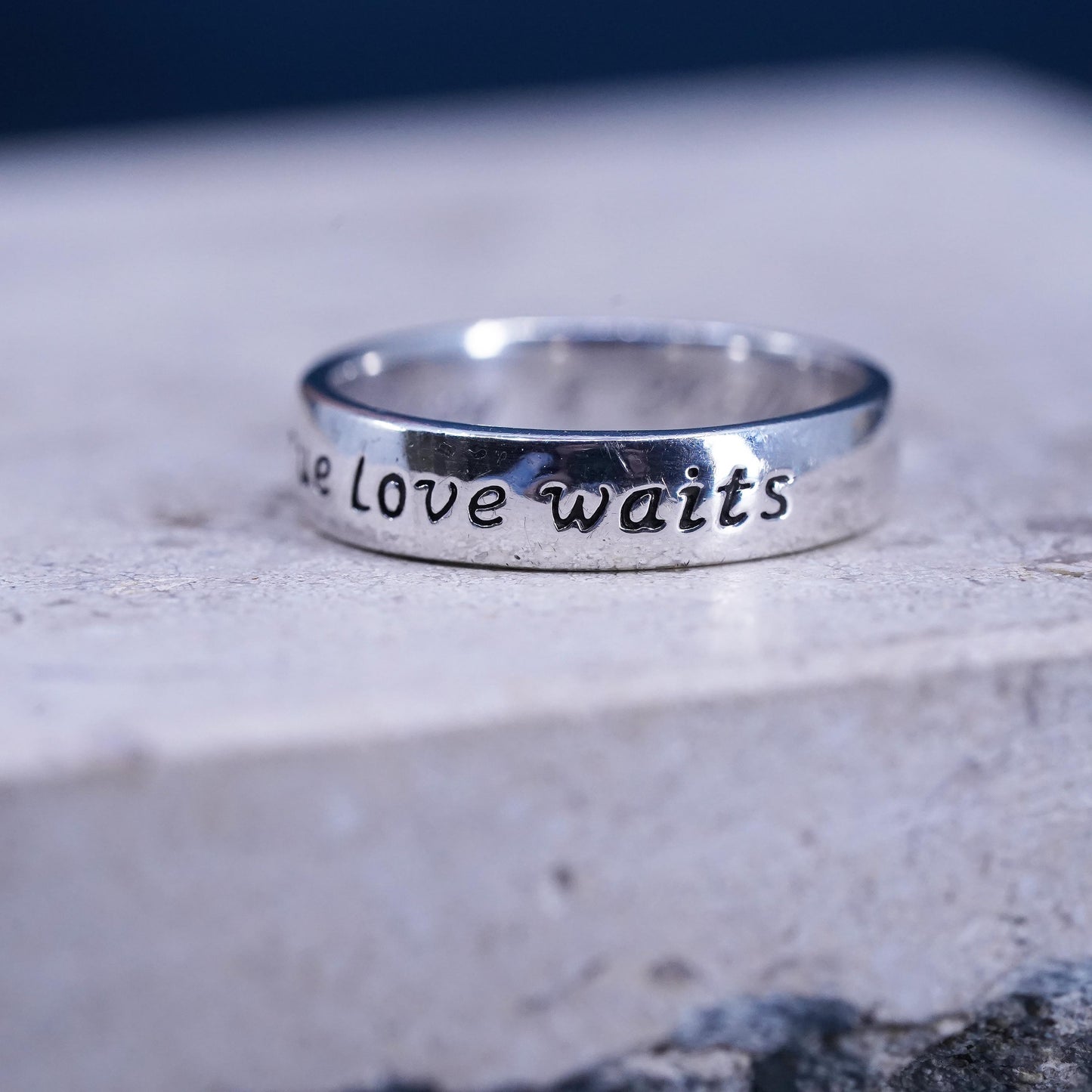 Size 8, vintage Sterling silver prayer ring, 925 band engraved "true love waits