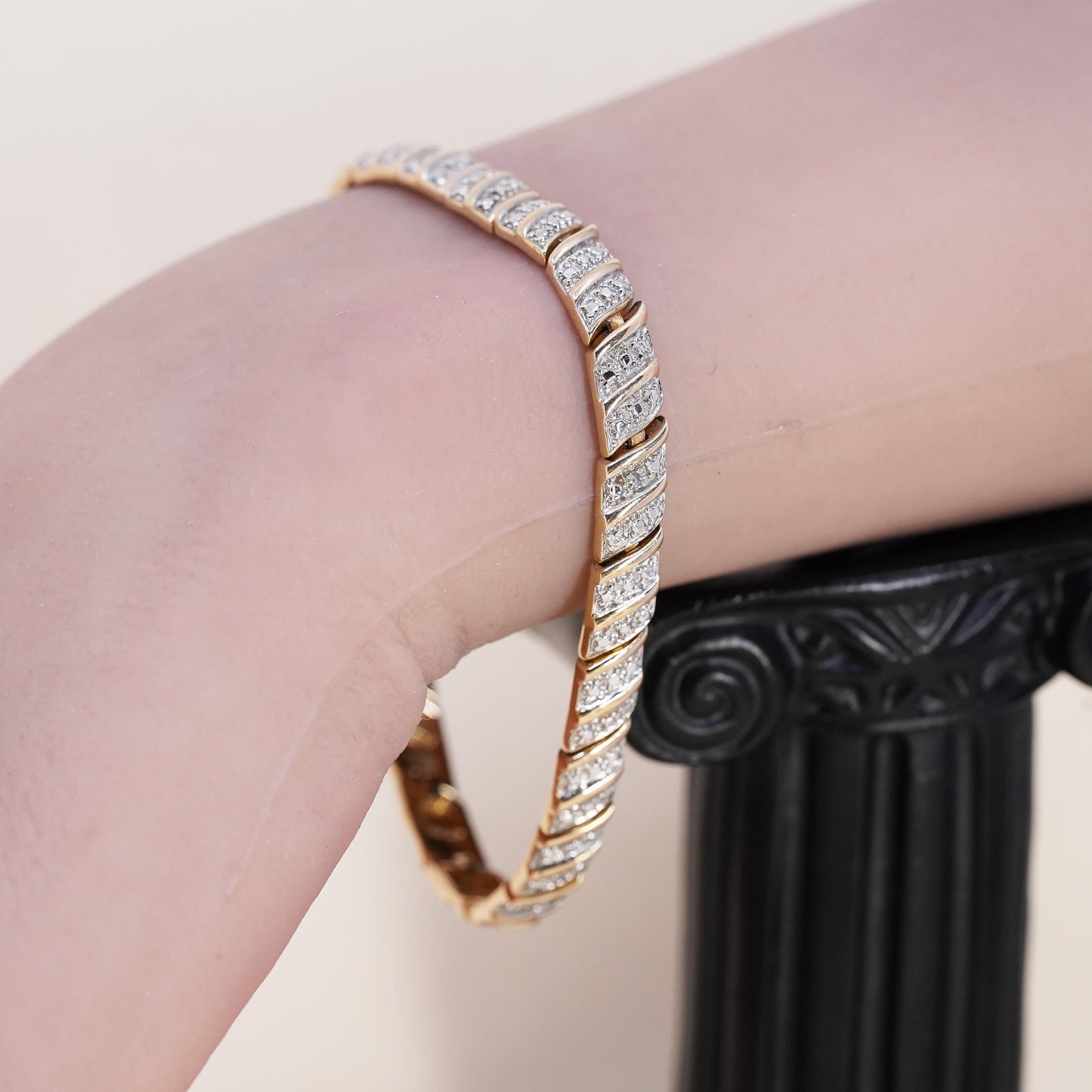 7.25”, vermeil gold sterling silver tennis bracelet 925 San Marco chain diamond