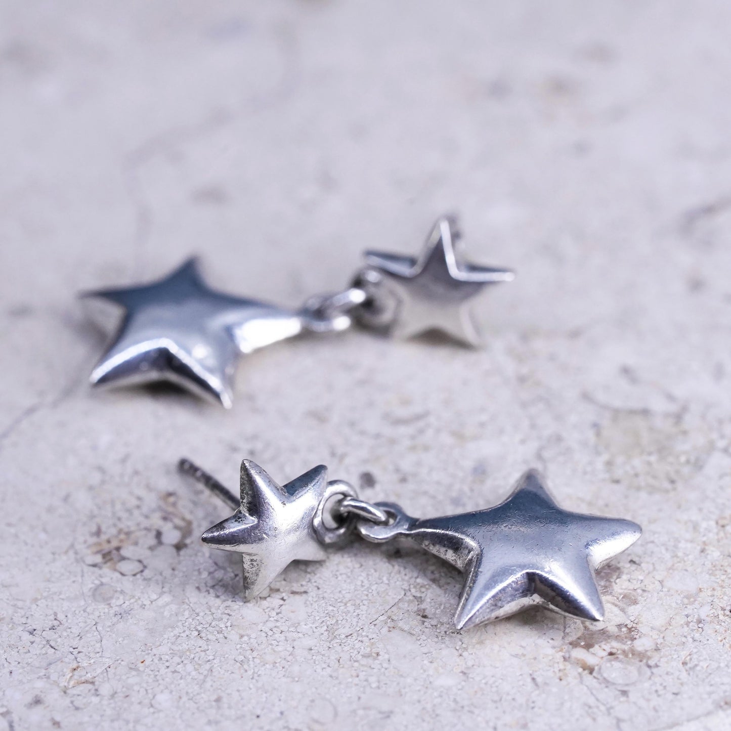 Vintage Sterling Silver handmade Earrings. 925 star dangles