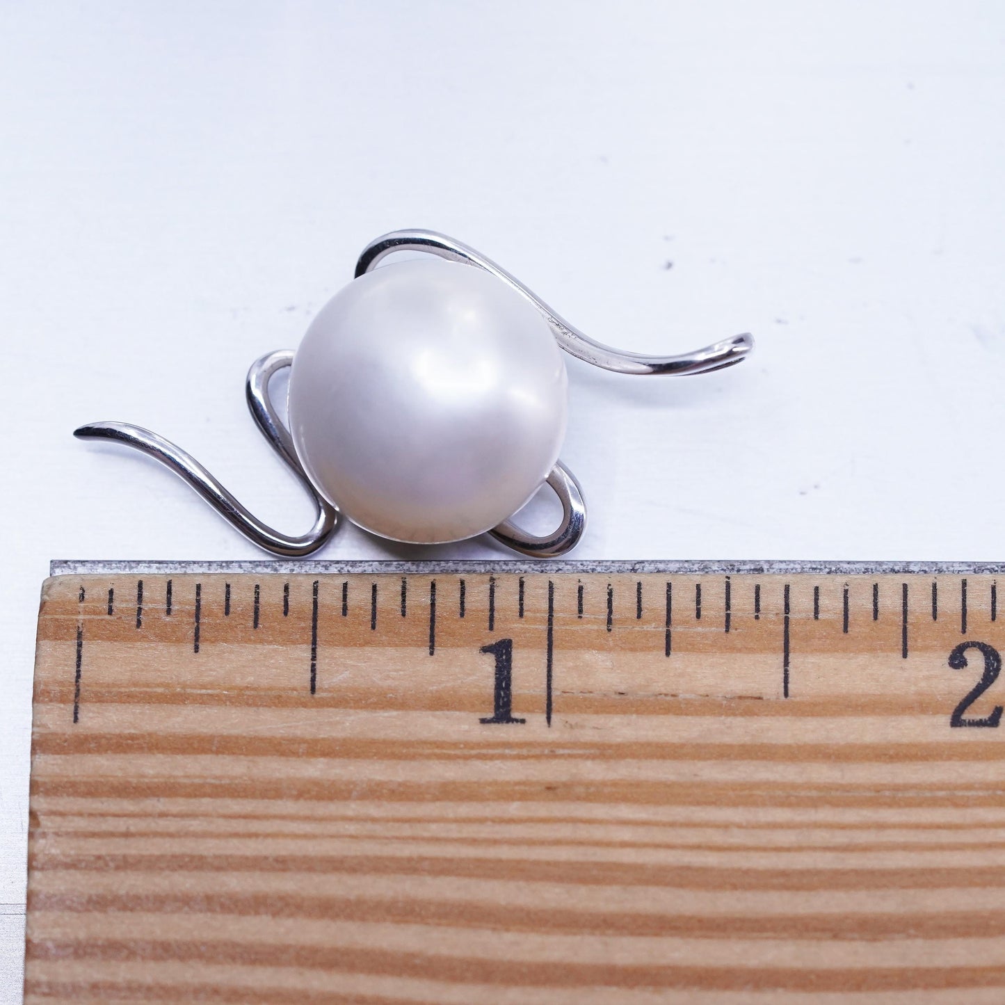 Vintage sterling 925 silver handmade pendant with 15mm freshwater pearl