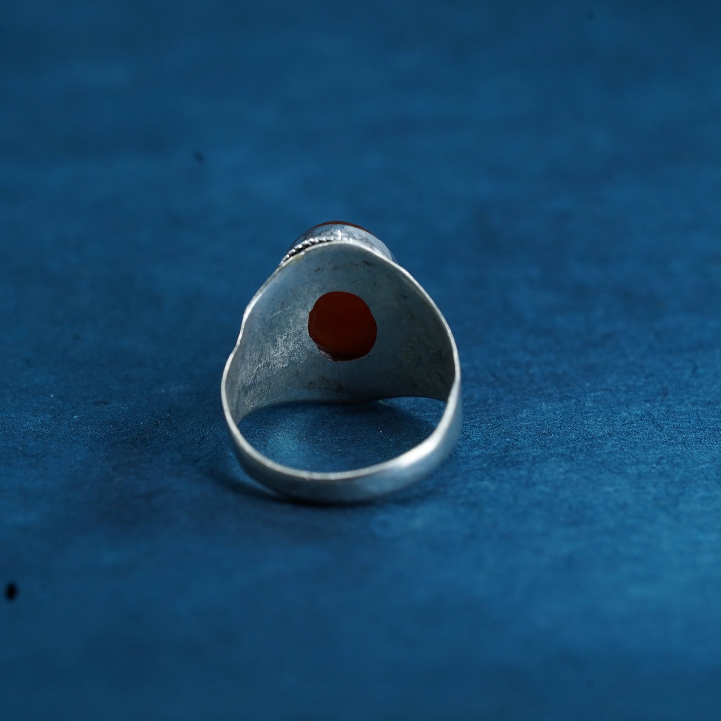 Size 8.5, vintage Sterling Silver 925 handmade ring oval Carnelian and beads