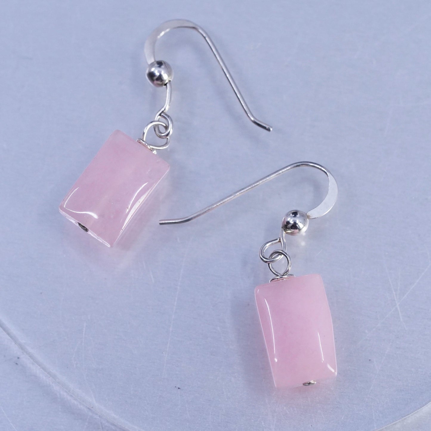 Vintage Sterling 925 silver handmade earrings with pink rose quartz