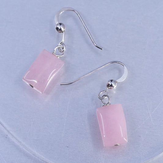 Vintage Sterling 925 silver handmade earrings with pink rose quartz