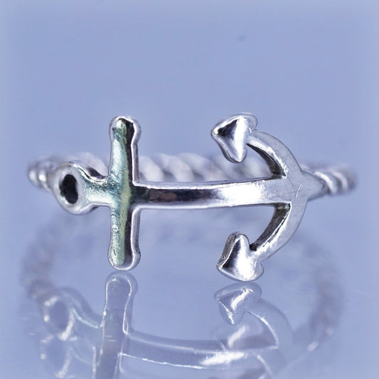 Size 7.75, vintage Sterling 925 silver stackable ring, cable band with anchor