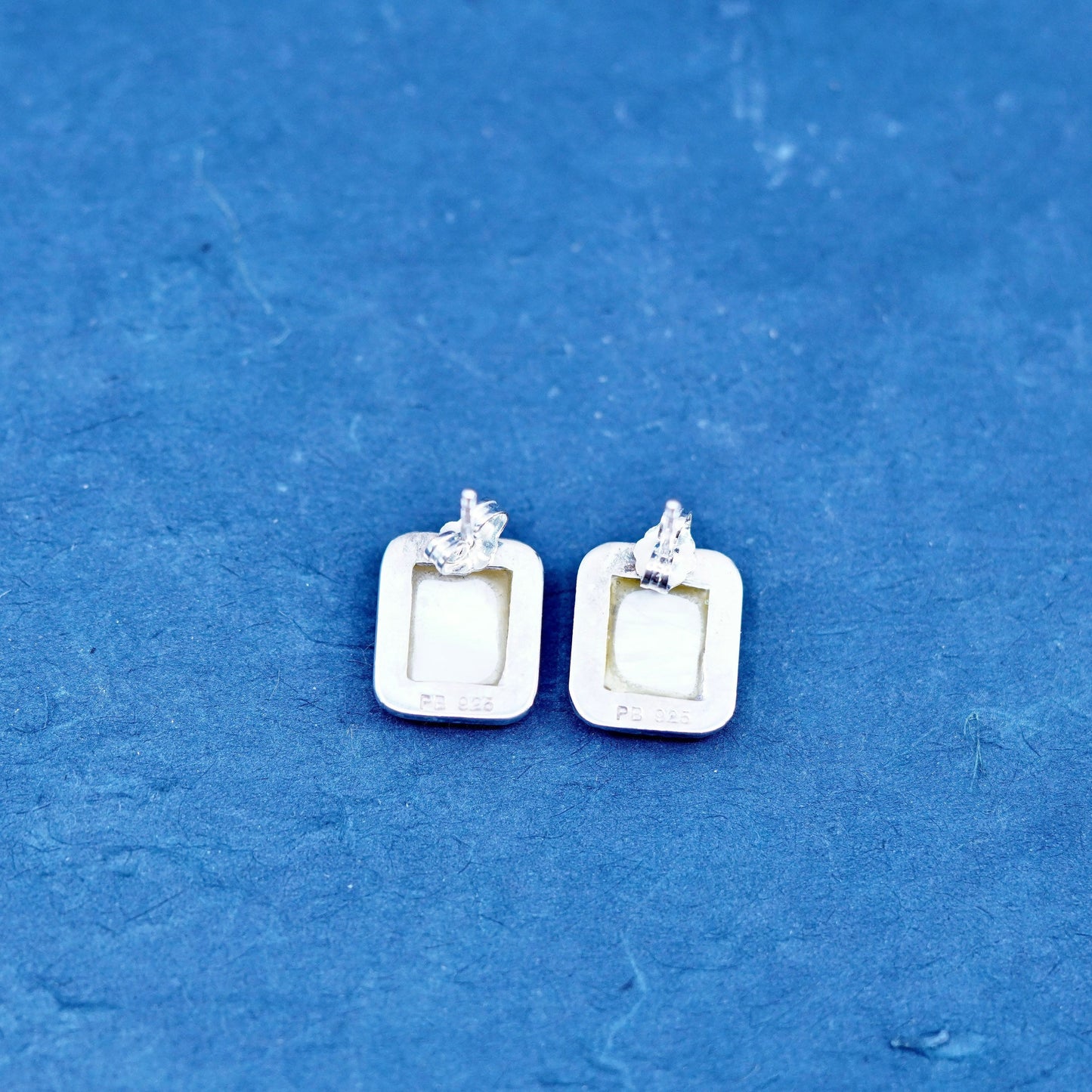 Vintage sterling silver handmade earrings, 925 studs with abalone Inlay