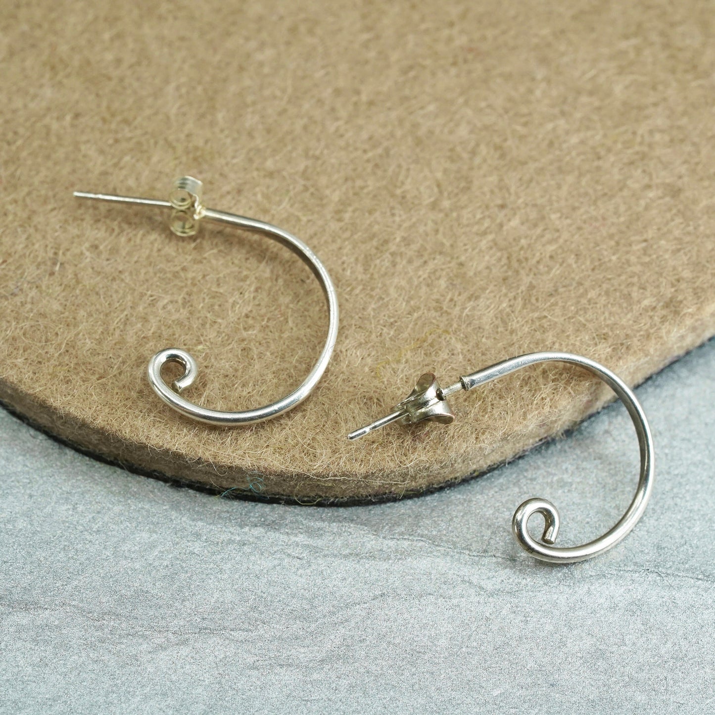 0.75”, vintage Sterling silver handmade earrings, modern 925 huggie studs