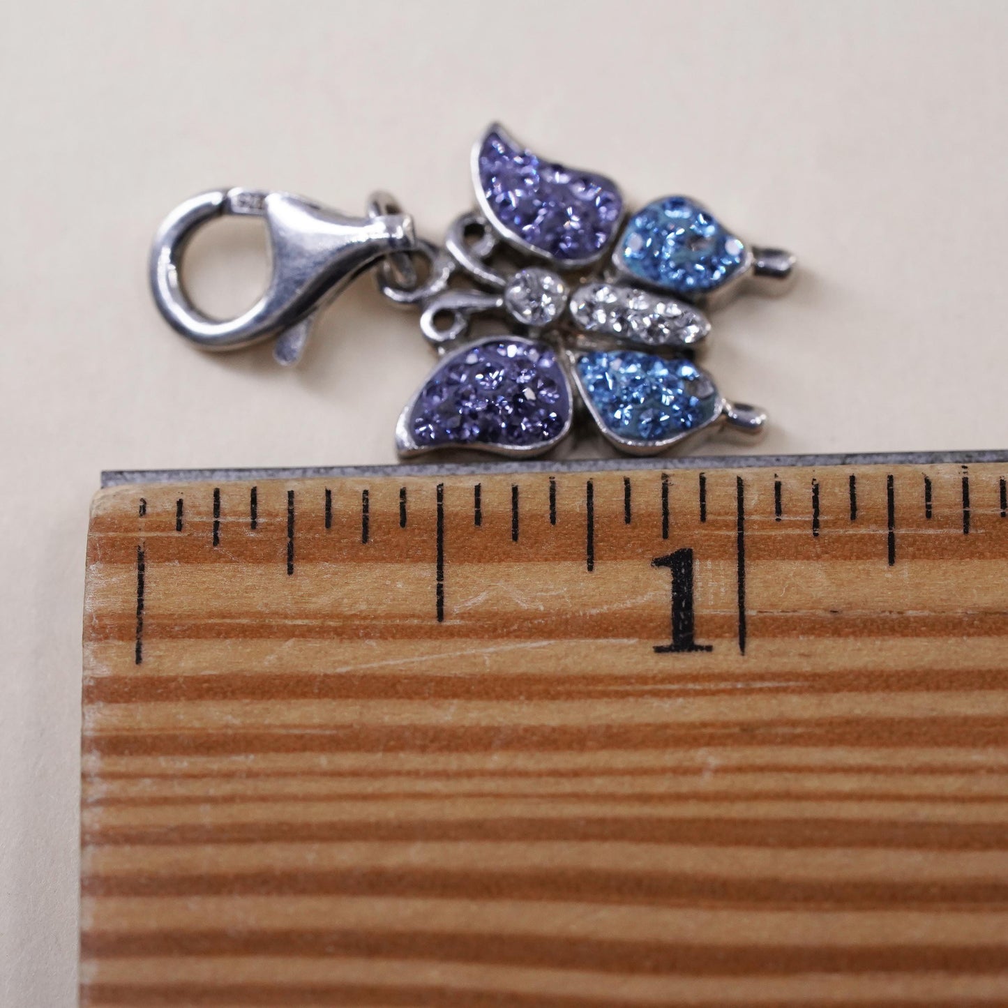 Vintage sterling silver handmade butterfly pendant, 925 charm with cluster Cz