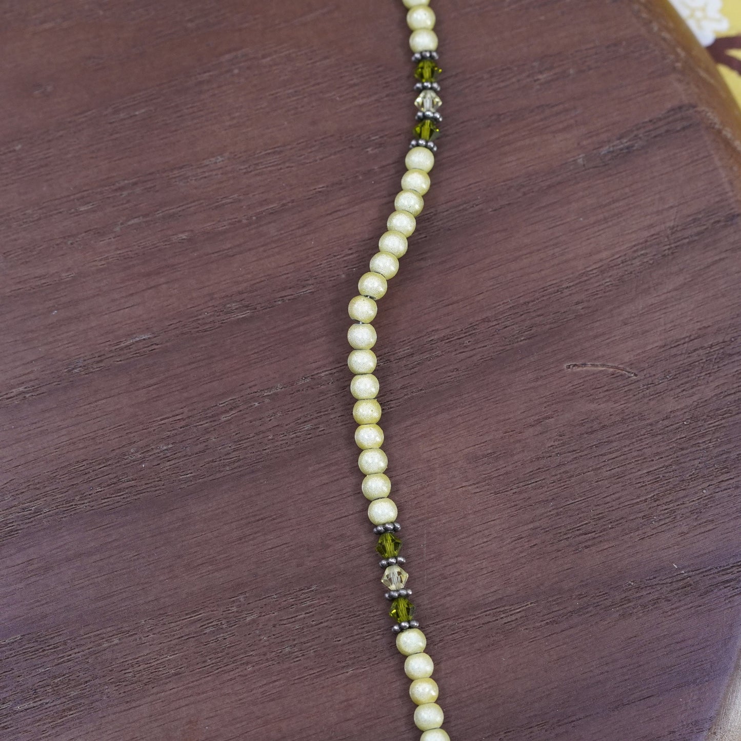 20” vintage sterling 925 silver handmade necklace with green glass beads