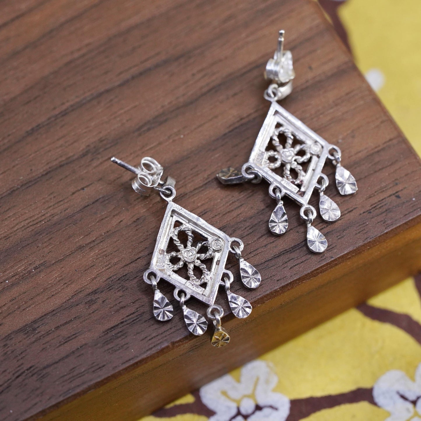 Vintage Sterling 925 silver handmade filigree earrings with dangles