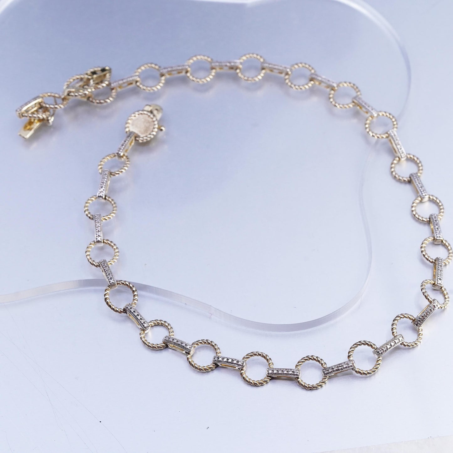 17", vintage vermeil gold over Sterling 925 silver circle necklace with diamond