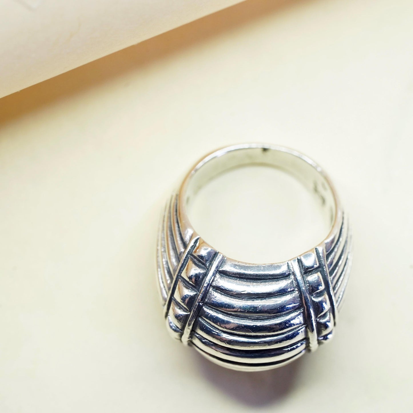 Size 6.75, sterling silver ribbed ring, southwestern 925 silver statement band,